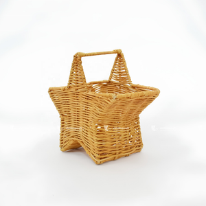 Star-Shaped Rattan Basket, Unique Woven Natural Fiber Gift <b>Hamper</b>, Artisan Holiday Decor & Nursery <b>Storage</b> with Handles - Product Image 2