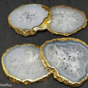 Sous-verres en agate naturelle de qualité supérieure avec bords électroplaqués or et argent, sous-verres de luxe en pierre géode pour la décoration intérieure et les cadeaux - Product Image 5