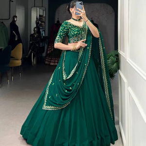 Lehenga choli vert pour femme, broderie de designer indien chaniya choli avec dupatta pour fille, tenue de fiançailles, tenue de mariée - Product Image 4