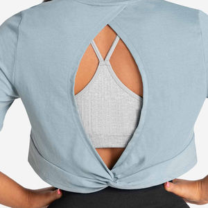 Haut court brodé 3D à manches courtes pour femmes 100% coton 180g bloc de couleur surdimensionné haut court T-shirt respirant Logo personnalisé - Product Image 5