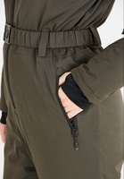 Combinaison de ski une pièce pour femme OEM, imperméable, avec fermeture éclair, pour l'extérieur, fabriquée en Chine, capuche amovible en fourrure, ceinture élastique à la taille