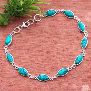 กำไลข้อมือพลอยเทอร์ควอยซ์ทำมือ925แท้เงินสเตอร์ลิงสีฟ้าเทอร์ควอยซ์ธรรมชาติ - Product Image 1