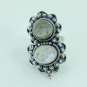 Rainbow Moonstone & Labradorite 925 Sterling Silver Handmade Ring Boho June Birthstone Jewelry Perfect Gift for Her - Product Image 3