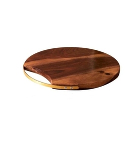 Plateau rond décoratif en bois avec poignée en métal pour servir dans les fêtes de restaurant Plateau pour entrées et collations - Product Image 1