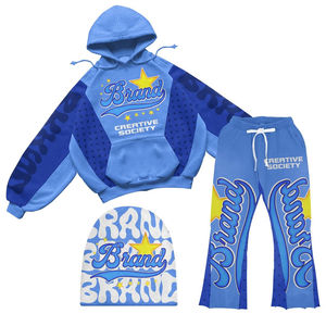 Vêtements de sport unisexes 2 pièces personnalisés Vêtements de sport d'hiver lourds Survêtements d'hiver Bonnets à capuche avec design en fondu avec soleil sérigraphiés Logo grande taille - Product Image 2