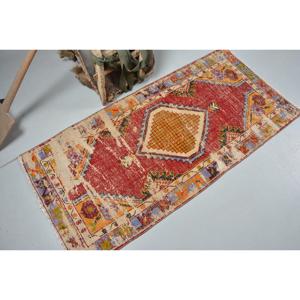 Vintage Turkish Rug, 2.5x5.2 ft Rug, <b>Red</b> Camouflage <b>Wool</b> Rug - Product Image 2