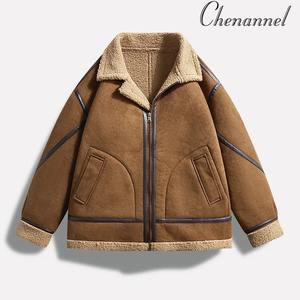 แจ็กเก็ตหนังแท้สำหรับผู้ชาย, แจ็กเก็ตฤดูหนาวระบายอากาศได้ดีมีซิปซับขนแกะออกแบบโลโก้ด้านหน้าได้ตามต้องการ - Product Image 3