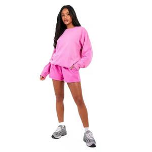 Sudadera y pantalones cortos de algodón con logotipo personalizado bordado para mujer, conjunto de 2 piezas, Sudadera con capucha y pantalones cortos, conjunto de gimnasio para mujer - Product Image 2