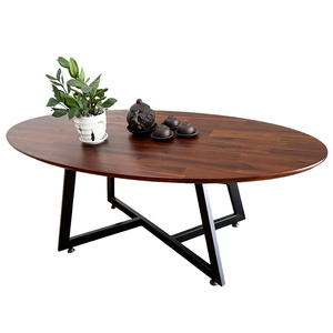 Modern Farmhouse Living Room <b>Sofa</b> <b>Table</b> with Acacia Wood Top and Iron Legs - Product Image 1