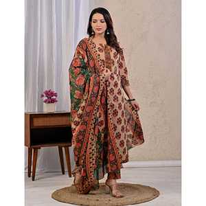 Conjunto de Kurta y Pantalón de Algodón Estampado Butta Block Rosa Beige con Dupatta Mulmul, Ropa Étnica India para Uso Diario y Fiestas, Hecho de Tela de Red - Product Image 6