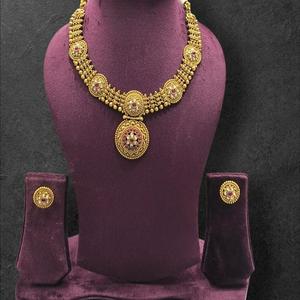 Designer High Quality <b>Gold</b> Plated Stones Look <b>Necklace</b> <b>Set</b> With <b>Earrings</b> Wedding Festival Wear Collection For Women - Product Image 1