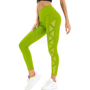 Mallas sin costuras de secado rápido ecológicas de cintura alta sólidas para mujer para gimnasio, ropa de entrenamiento, venta al por mayor - Product Image 4