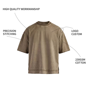 เสื้อยืดทรงโอเวอร์ไซส์แบบขายส่ง OEM คุณภาพสูง 230 GSM ผ้าถัก 100% คอตตอน สีพื้น สไตล์วินเทจ ล้างสีแบบแอซิดวอช ดีไซน์ขาดๆ แบบสตรีทแวร์ - Product Image 2