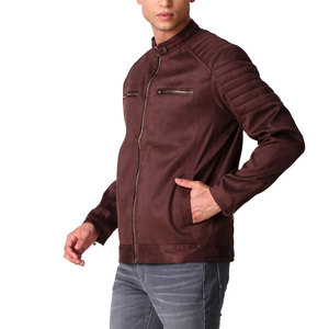 Veste en cuir véritable à manches longues pour hommes col montant veste en cuir pour hommes avec logo personnalisé imprimé - Product Image 3