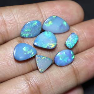 Australian Opal Doublet Cabochon Smooth Cut Blue <b>Fire</b> Opal <b>7</b>-Piece Natural Bead Silver Gemstone Jewelry Loose Gemstones - Product Image 1