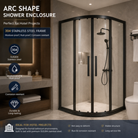 Cabine de douche moderne à coins arrondis avec deux portes coulissantes et cadre pour la séparation humide/sec dans les salles de bain compactes et l'utilisation hôtelière