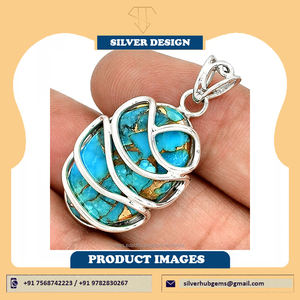 Colgante bohemio de plata turquesa de cobre para mujer, Gema hecha a mano, colgante de Plata de Ley 925 con estilo, colgante de turquesa Natural - Product Image 4