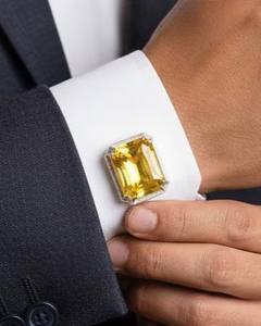 Boutons de manchette en saphir jaune octogonal, boutons de manchette en pierre précieuse taille radiant, argent poli, cadeau de marié, boutons de manchette de luxe pour hommes - Product Image 2