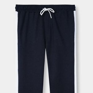 Pantalones rectos informales para hombre 100% tela de enclavamiento azul marino de alta calidad personalizable transpirable ligero cintura elástica - Product Image 2