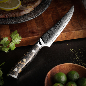 Vente en gros personnalisé de haute qualité OEM ODM Service Couteau de cuisine Damas Couteau de chef en acier avec décoration en feuille d'or Manche en résine - Product Image 1