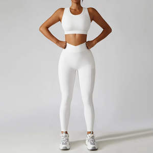 Ensemble de yoga côtelé pour le sport, le fitness et la salle de sport, avec soutien-gorge de sport à dos croisé et leggings à poche latérale, vente flash - Product Image 5