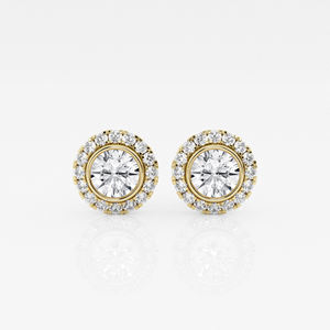 Boucles d'oreilles classiques en or massif Halo 14 carats avec boucles d'oreilles en diamant de coupe ronde pour fiançailles ou cadeau de fête de mariage - Product Image 2