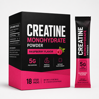 Poudre de créatine en complément alimentaire 5g Créatine monohydrate, Bétaïne anhydre 1000mg, Taurine 500mg, Saveur framboise, 18 sticks