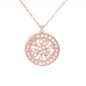 Pendentif en forme de fleur en acier inoxydable couleur or rose avec zircon cubique, longueur du collier 1,5 cm 42 cm, pour femme, occasions de cadeaux - Product Image 4