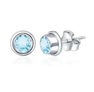Wholesale Trendy Romantic Natural Blue Topaz Bezel <b>Set</b> <b>Stud</b> <b>Earrings</b> Rhodium Plated Sterling <b>Silver</b> Party Engagement Wedding - Product Image 1