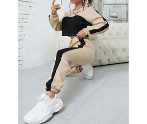Ensemble de survêtements à blocs de couleurs personnalisables pour femmes sweats à capuche et joggeurs-vêtements de sport de sport de grande taille pour l'été avec logo - Product Image 5