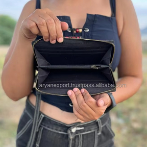 New Western Stylish Cowhide Tooled Fur Leather Wristlets Clutches Women Designed Purse Hot Selling Tooled Leather <b>Unique</b> Wallets - Product Image 6