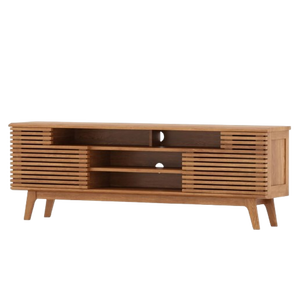 Meuble TV moderne en bois massif avec rangement, design réglable fait à la main pour le salon - Product Image 2