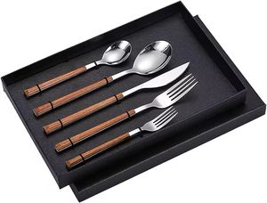 Ensemble de vaisselle en acier inoxydable à manche noir et blanc couteau à dîner fourchette cuillère ustensile en acier couverts ensemble de table - Product Image 3