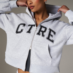 Sudaderas con capucha en blanco antiarrugas y transpirables con cremallera recortada CTRE para mujer de Marga gris de la mejor calidad - Product Image 1