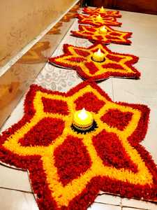 Juego de Rangoli hecho a mano Floral decorativo para casa festiva, regalo de boda, alfombrillas florales, regalo de fiesta Diwali, decoración Dipawali - Product Image 2