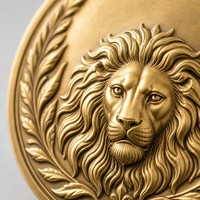 Étiquette de parfum personnalisée en métal rond gravé, plaqué or, avec médaillon tête de lion en relief, autocollant décoratif pour la décoration de bouteille