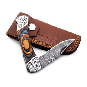 Venta caliente profesional Damasco plegable cuchillo de caza de alta resistencia DIY mango de madera personalizable soporte OEM - Product Image 4