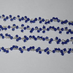 Silver Plated Blue Quartz Glass Beads Rondelle Cluster Rosary Chain Wire Wrapped Beaded Chain for Jewelry Making Bracelet - Product Image 4