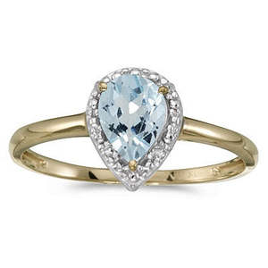 14K Yellow <b>Gold</b> Pear-Shape <b>Cocktail</b> <b>Ring</b> with Aquamarine and Diamonds - Product Image 2