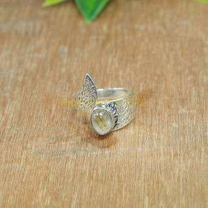 Bague en quartz rutile doré, argent sterling 925, bague ajustable en pierres précieuses, bijoux en quartz rutile doré faits à la main pour femmes - Product Image 5