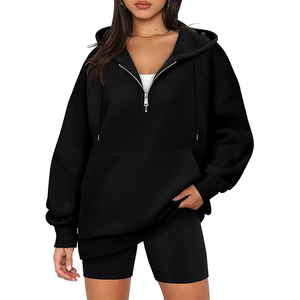 Femmes sweat à capuche surdimensionné quart Zip pull sweat à capuche femmes vêtements sweat à capuche décontracté pour l'hiver - Product Image 1