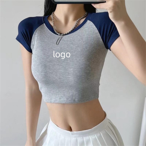 Customization High Quality Baby Tee Women T-shirts Ranglan Sleeve Women's Blank Street Wear Slim Fit T Shirt <b>Crop</b> <b>Top</b> - Product Image 2