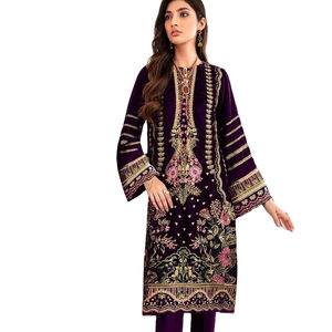 Traje de Salwar de secuencia de bordado de terciopelo suave de último diseñador de Fabzone - Product Image 1