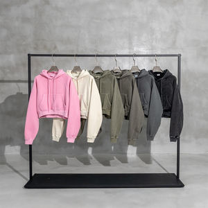 Vente en gros 3D mousse recadrée sweat-shirt coton surdimensionné polaire éponge poids lourd ourlet brut à capuche personnalisé bouffée impression à capuche femmes - Product Image 2