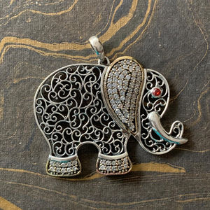 Two-Tone <b>Elephant</b> Pendant Rhodium Plated Gold and Pearl with Diamond and Zircon Religious Style Charm for <b>Gifts</b> - Product Image 1