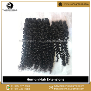 Extensions de cheveux humains bouclés crépus de qualité supérieure avec fermeture 4x4 du temple indien disponibles avec emballage personnalisé - Product Image 4