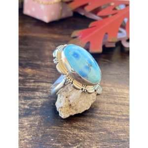 Rick Tolino Golden Hill's Boho <b>Statement</b> <b>Ring</b> Turquoise & Sterling <b>Silver</b> Bezel Set Size 7.5 Smooth Cut Stone for Everyday Wear - Product Image 3
