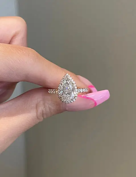 925スターリングシルバーペアシェイプホワイトカラーモアッサナイトとダイヤモンドの婚約結婚指輪、女性用リング