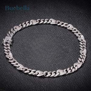 Hombres 925 Plata 14K Chapado en oro blanco 13mm Moissanite Diamond Iced Out Cuban G-Link Collares Serie de collares para hombres - Product Image 2