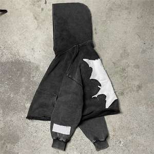 Fabricants de sweats à capuche personnalisé Streetwear coupé et cousu sweat à capuche avec applique zippée patch de broderie lavé à l'acide sweats à capuche - Product Image 6